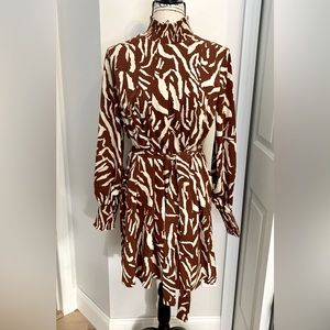 Brown and Ivory Animal Print Long Sleeve Dress